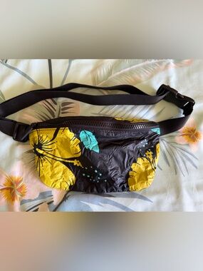 ALOHA Collection Black Waist Bag with Yellow Floral Print